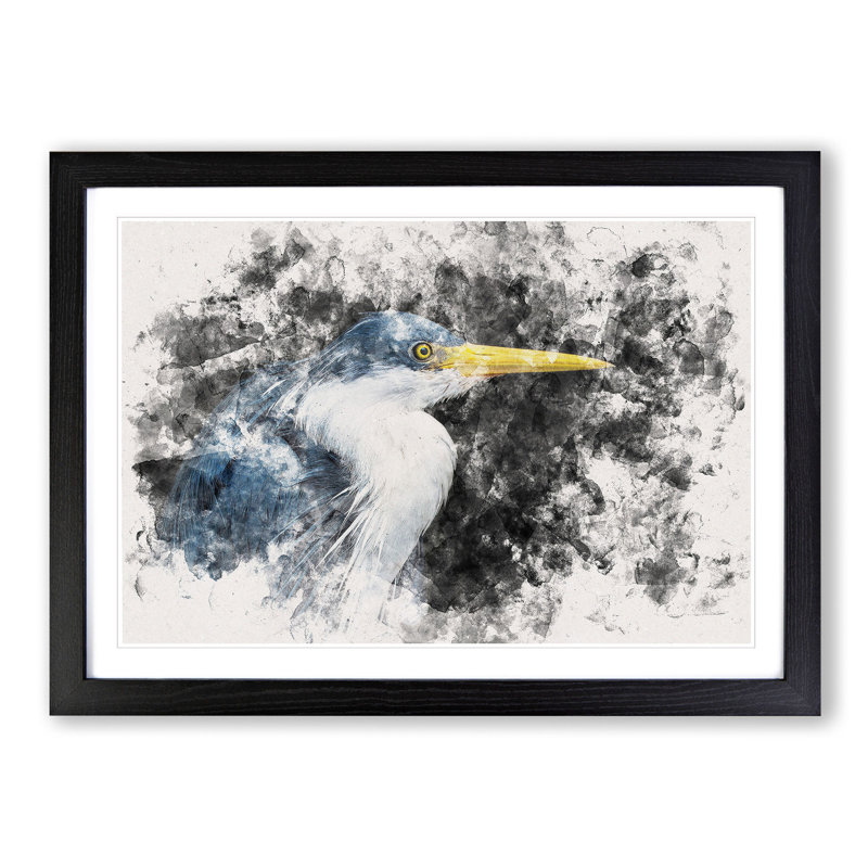 Pied Heron - Picture Frame Painting Print, Black Framed, 45cm H x 63cm W x 2cm D