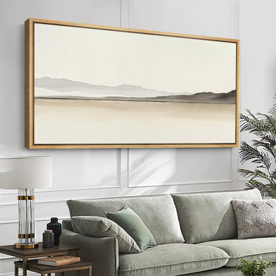 Minimal Desert Horizon Large Framed Canvas Print Wall Art - Soft Neutral Abstract Decor