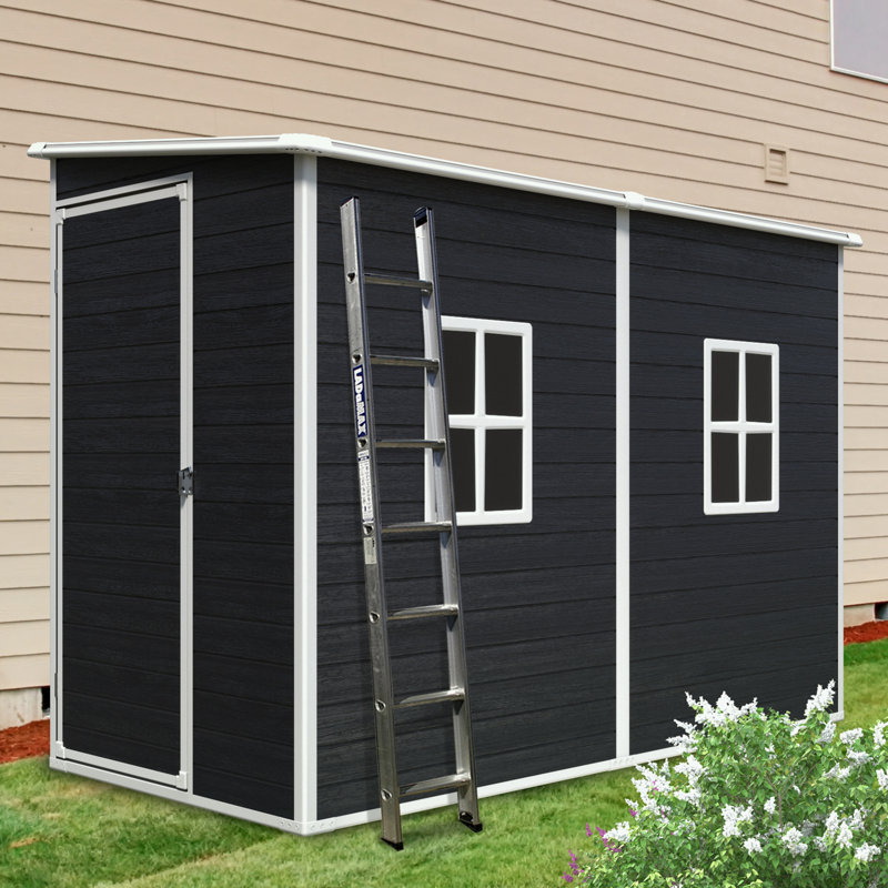Storage shed with Floor, Two Windows and Lockable Doors, Black