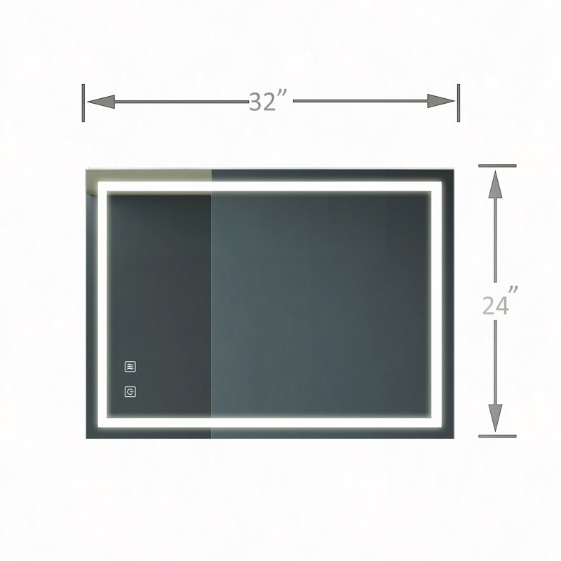 Miroir de salle de bain pour salle de bain avec fond de panier, lumière intense, intensité variable, contrôle de l'interrupteur mural, antibuée, IRC 95 réglable 3000K-4500K-6000K, étanche IP54 vertical et horizontal