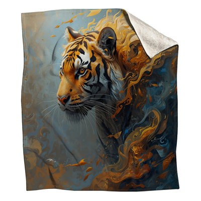 Tigre avec couvertures de flammes abstraites