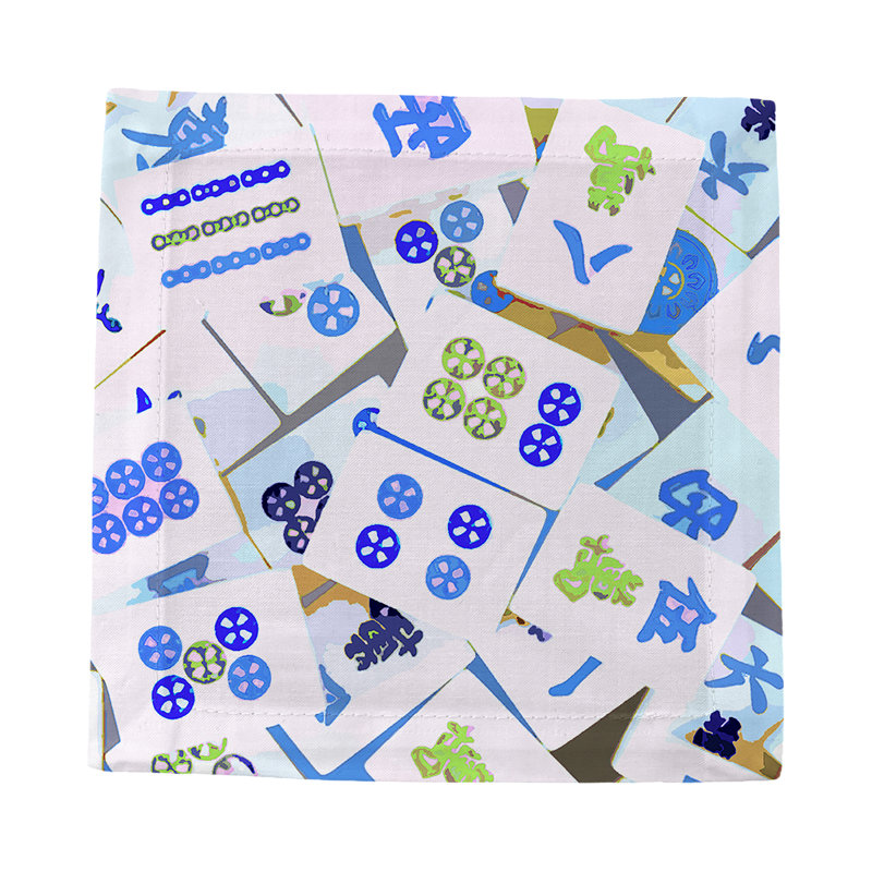 Mahjong Abstract Cotton Sateen Cocktail Napkins, Blues