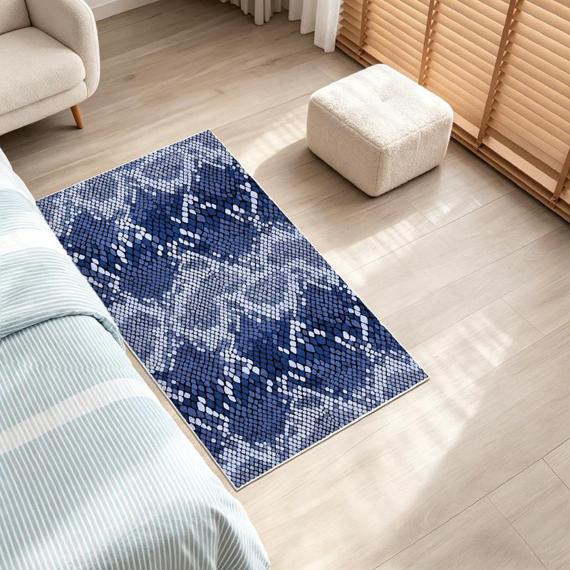 Blue Snake Skin Animal Crocodile Wallpaper Serpent Lizard Leather Tropical Machine Washable Indoor Area Rug