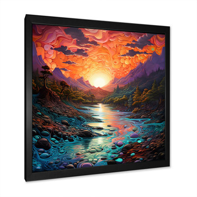 Coucher de soleil sur une rivière de montagne sur toile