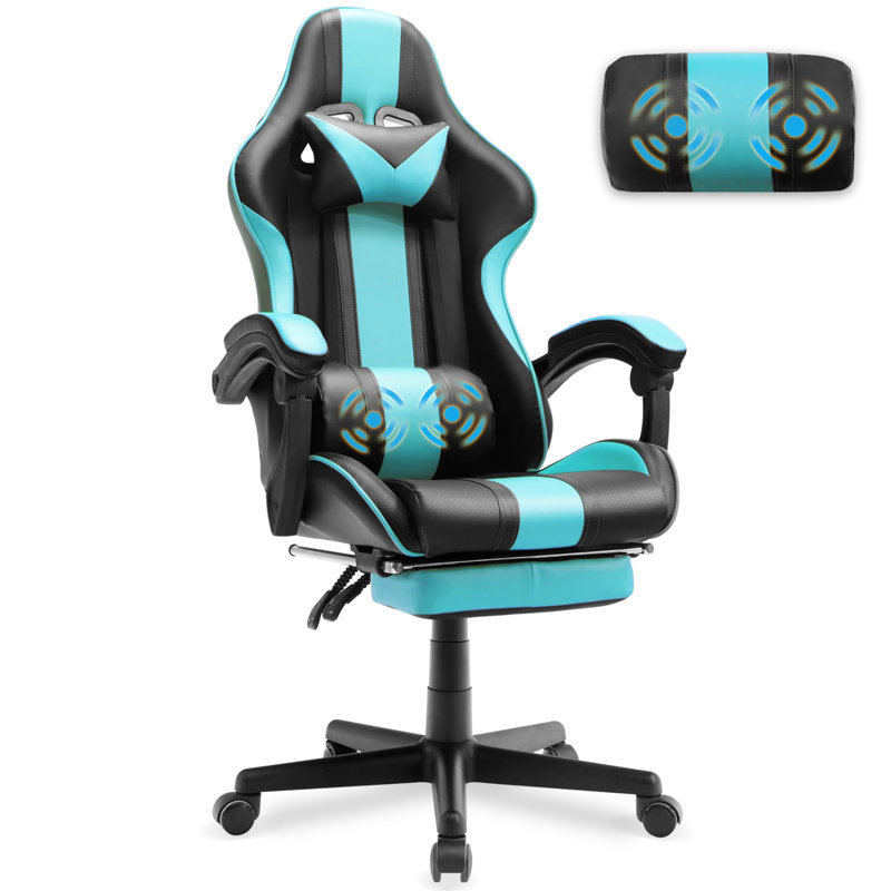 Soontrans Gaming Chair with Footrest High Back Ergonomic Computer Gamer Chair with Massage and Headrest Lumbar Support Swivel Office Game Chair for Adults, Navy Blue