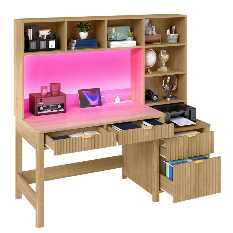 Bureau d'ordinateur de 55 po avec lumières DEL, prise et huche