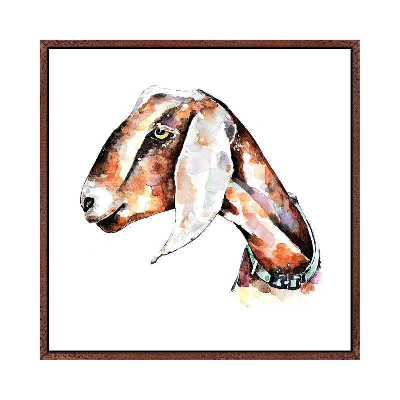 Nubian Goat I - Painting on Canvas, Classic Brown Wood Framed, 66.04 cm H x 66.04 cm W