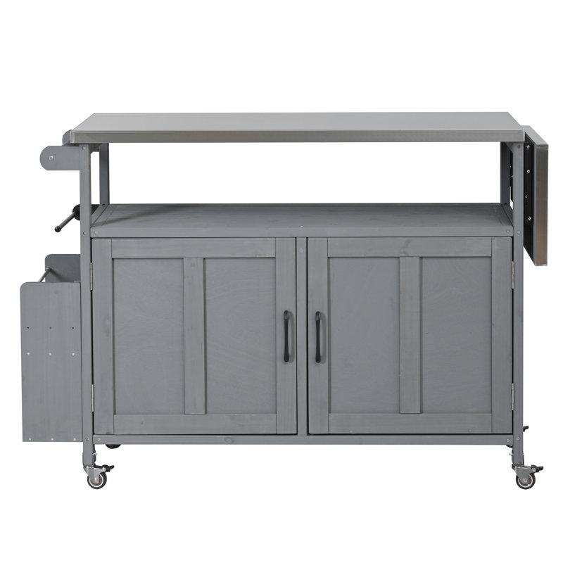 Îlot de cuisine extérieur, chariot à roulettes et armoire de rangement, Gris