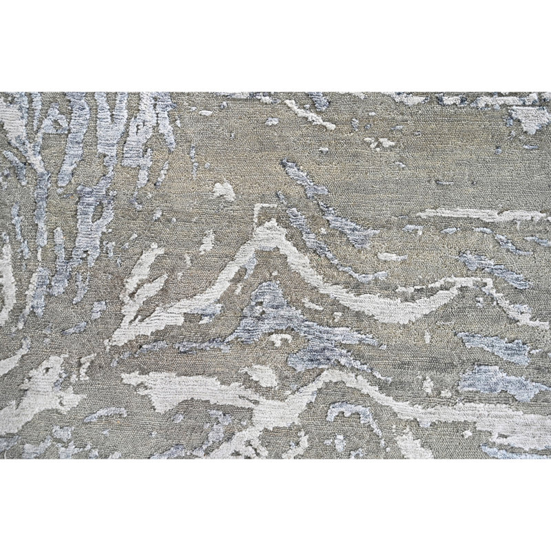 Hand Knotted Abstract Area Rug in Silver/Gray/Ivory/Light Navy