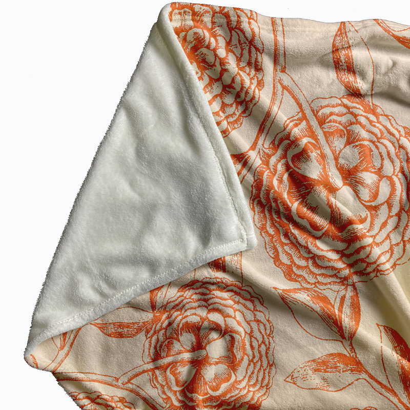 Couverture polaire fleurs antiques, Orange, L 60 po x L 80 po