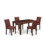 Ensemble de salle à manger 5 pièces comprenant une table de salle à manger et 4 chaises de salle à manger en tissu de polyester bourgogne, acajou-767197076-767197079-792730455