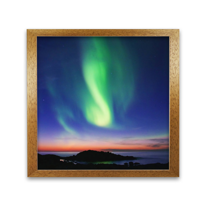 The Northern Lights 1 by Nur Mut - Single Picture Frame Print, 50 cm H x 50 cm W, Honey Oak