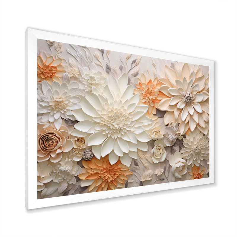 Beige et verre de fleurs de saison, H 24 po x l 32 po x P 1 po, Cadre simple blanc