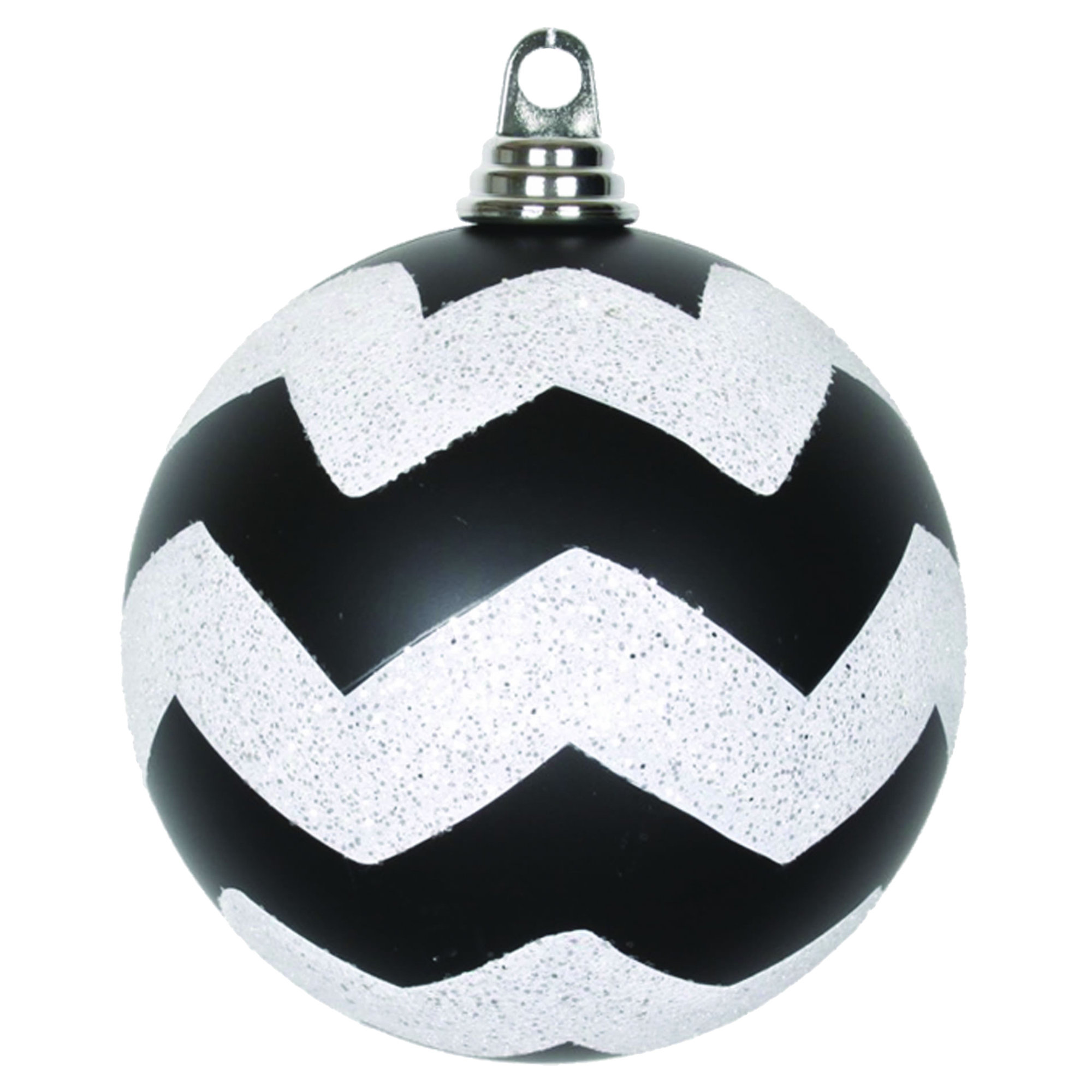 Chevron Shatterproof Christmas Ball Ornament, 6" H x 6" W x 6" D, Black Matte/White