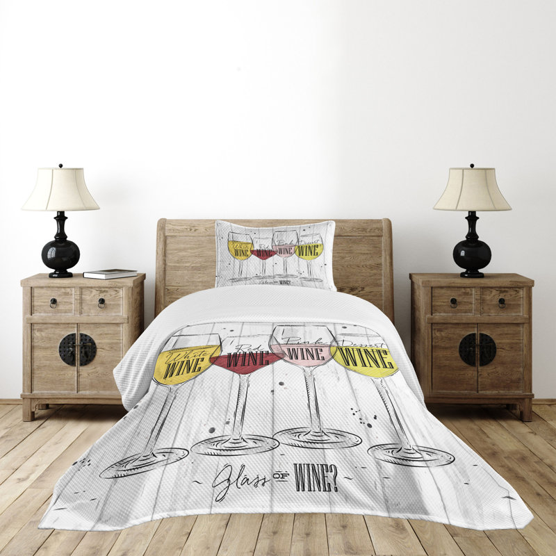 Ambesonne Wine Bedspread Set 4 Types of Wine Rustic Multicolor