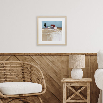 Snow On The Roof Farmhouse Framed Print Under Glass, design by Ruth LaGue