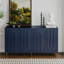 Armoire laquée bleue à 4 portes pour entrée et cuisine Carvajal. Tablettes réglables, modernes en bleu. Pour la salle à manger, le bureau. Fabrication stable