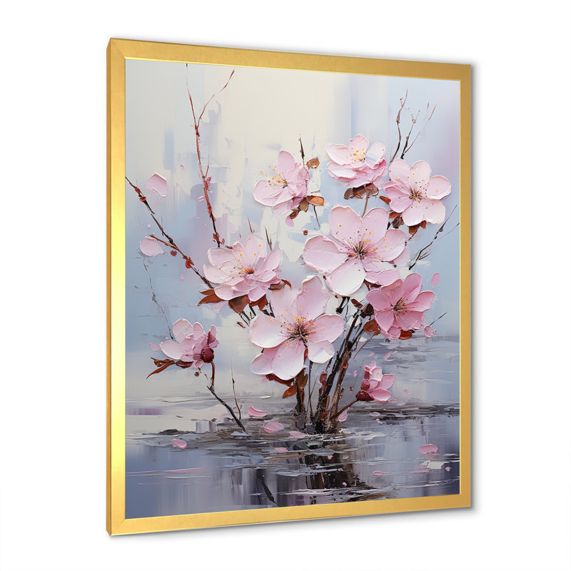 Rose et gris fleur de fuchsia Serenity Blooms 1 - Fuschia, art mural, Cadre doré simple, H 32 po x l 24 po x P 1 po
