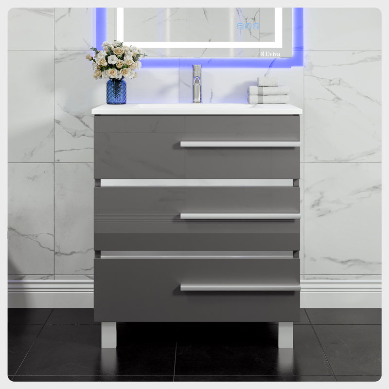 Marlaya 24'' Single Bathroom Vanity with Porcelain Top, Gray