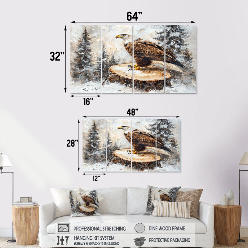 Aigle, veillée silencieuse en hiver - aigle, art mural - décoration murale moderne, H 28 po x l 48 po