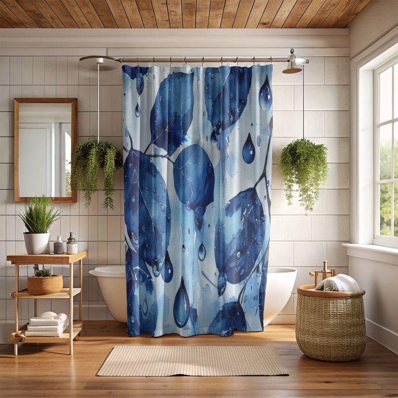 Blue Raindrops - Rideau de douche Premium, H 74 po x l 71 po