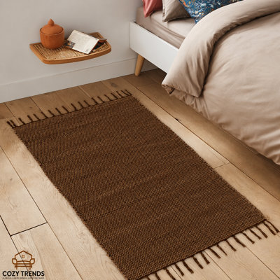 Tapis lavable réversible en coton tissé à la main 2 pi x 3 pi avec pampilles