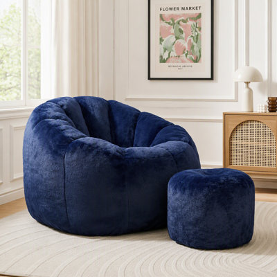Bean Bag Chair, Oversized Bean Bag Couch for Adults and Kids, Faux Fur Shell-Shaped Large Bean Bag Chair with Filler, Stuffed Big Accent Sofa Chair Floor Sofa for Gaming, Reading