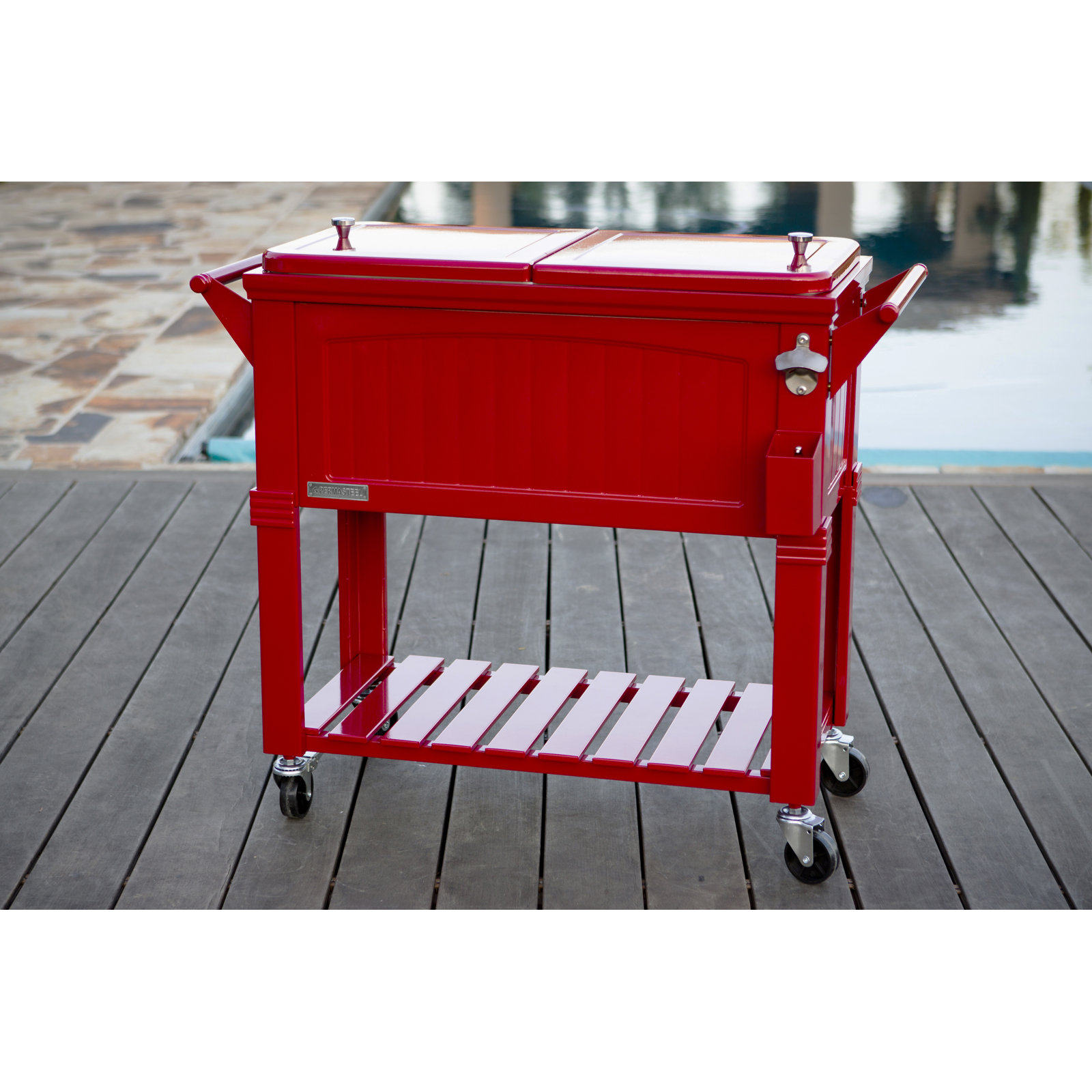 Permasteel Rolling Cooler, Red, Without Divider