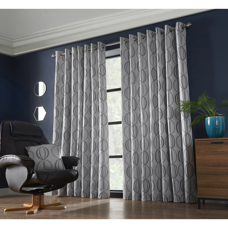 Maldonado Owen Eyelet Ring Top Room Darkening Curtains, Silver, 117 x 229 cm