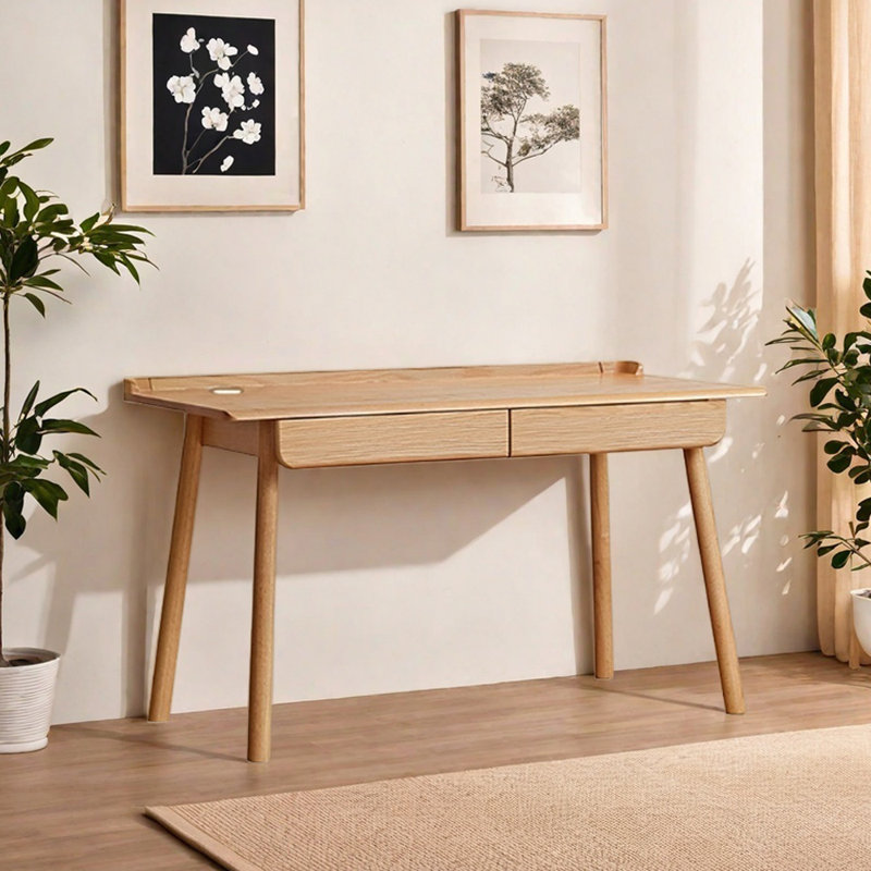 Bureau d'écriture avec tiroir en bois de frêne naturel brun clair, H 30,7 po x l 55,11 po x P 27,55 po