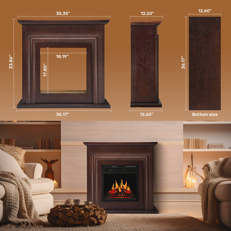 Meuble télé 36,17 po Cowsar avec foyer inclus avec télécommande, flamme réglable, brun, Brun