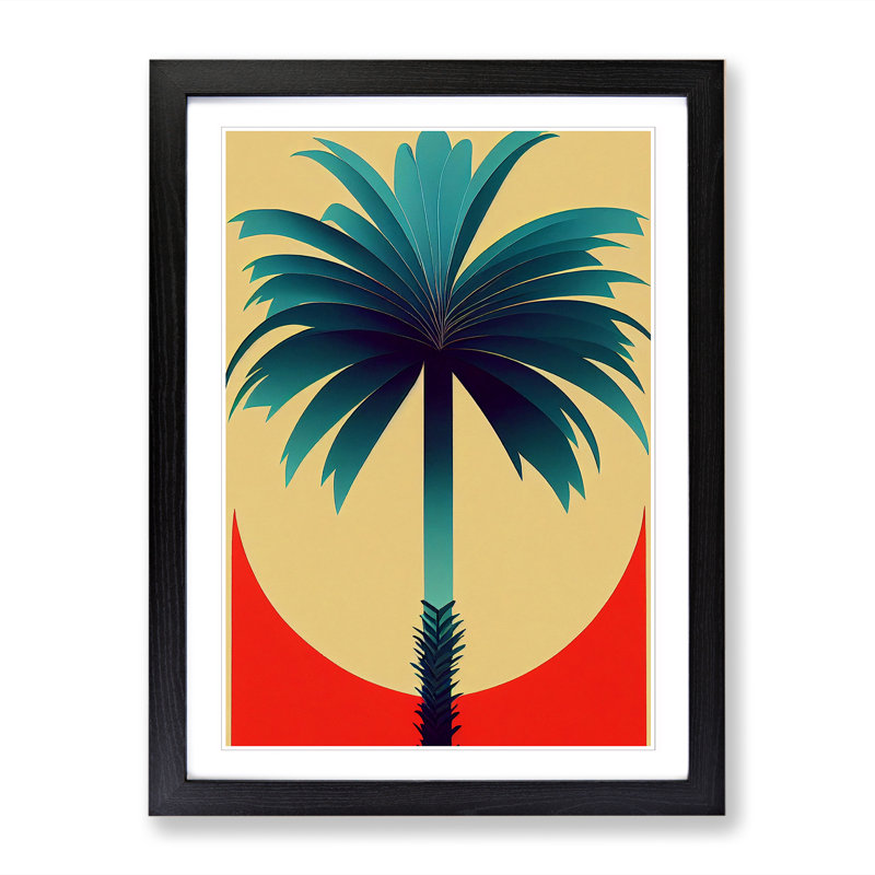 Palm Tree Art Deco 1 Piece Single Picture Frame Wall Art, 34cm H x 25cm W x 2cm D, Walnut