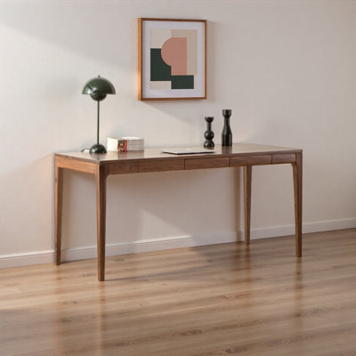 Solid Wood Desk with Full-Length Plank Top