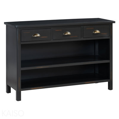 Retro Console Table, 3 Drawers, 3 Woven Baskets for Entryway - Espresso