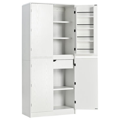 Farmhouse Kitchen Pantry Cabinet With 8 Door Shelves, Curved Design Storage Cabinet With 3 Adjustable Shelves, Hidden Drawer, Versatile Cupboard For Kitchen, Dining & Bathroom