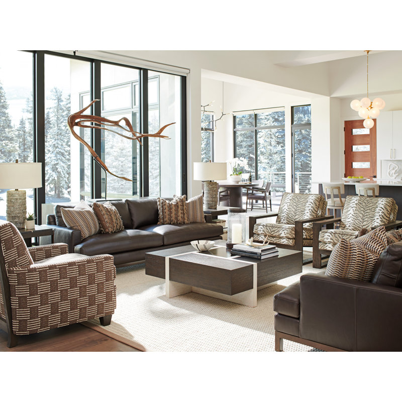Barclay Butera Upholstery Upholstered 88'' Sofa, Dark Brown Genuine Leather, Dark Brown