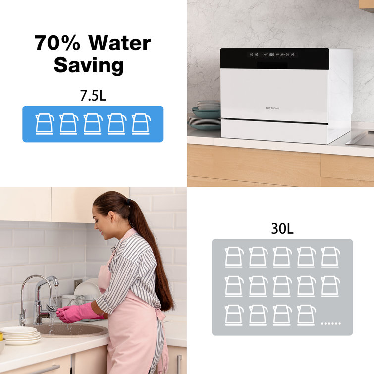 Portable Countertop Dishwasher Air Drying 5 Programs with 7.5L