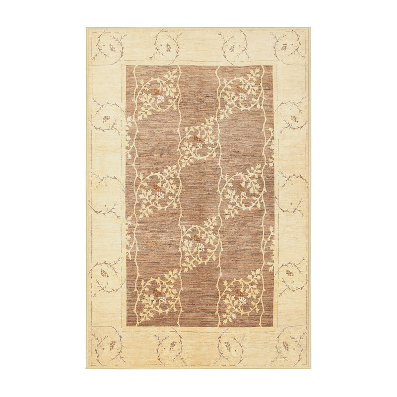 Tapis contemporain crème / brun, Rectangle 5 pi x 7 pi