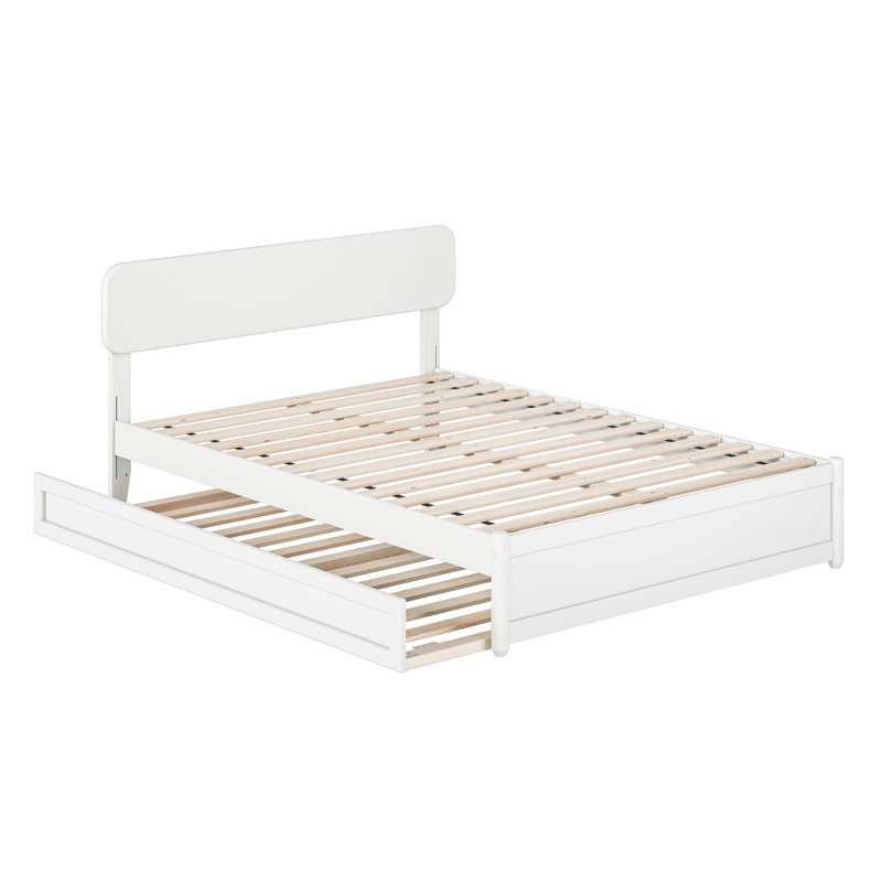 Lit plateforme en bois massif avec lit gigogne assorti Ause, Blanc, Double