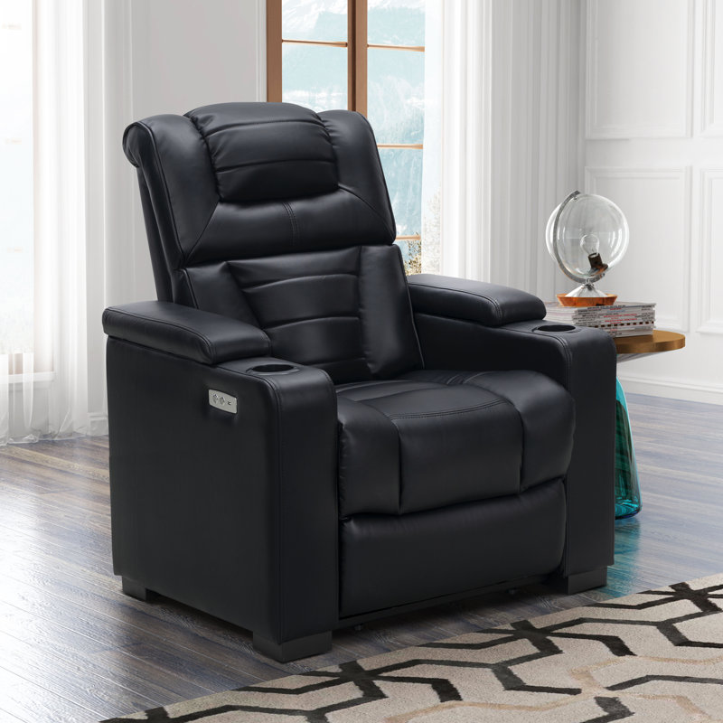 Faux Leather Power Recliner, Black Faux Leather