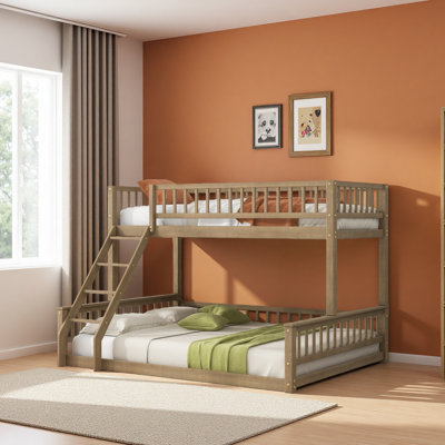 Twin XL Over Queen Bunk Bed With Ladder And Guardrails