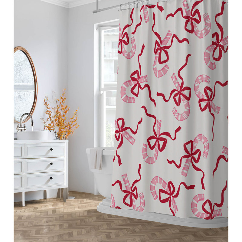 Rideau de douche léger et ultra fin Candycanes & Bows, Blanc