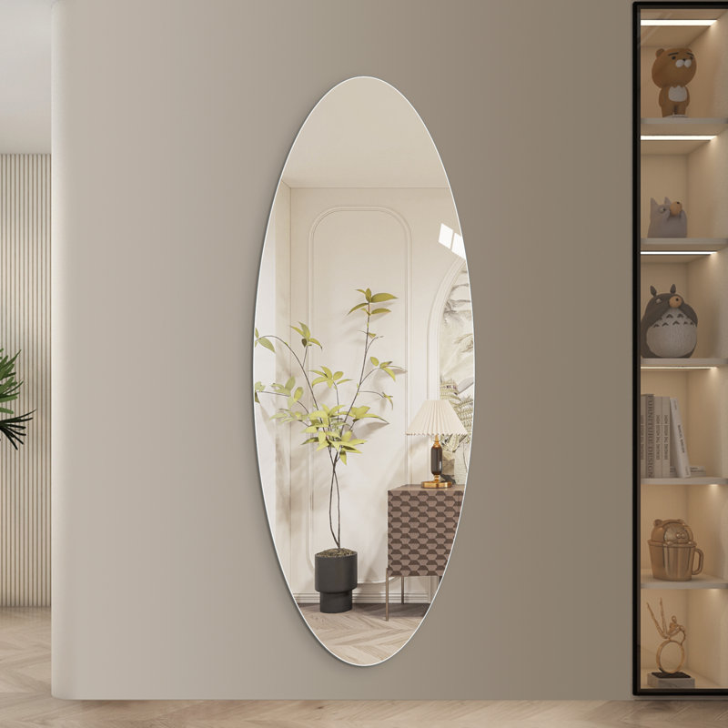 65" X 24" Full Length Wall Mirror, Oval Design, 5Mm Copper-Free Silver Glass, Moisture-Resistant & Anti-Oxidation, HD Reflection, Wall-Mounted For Entryway, Bedroom & Salon