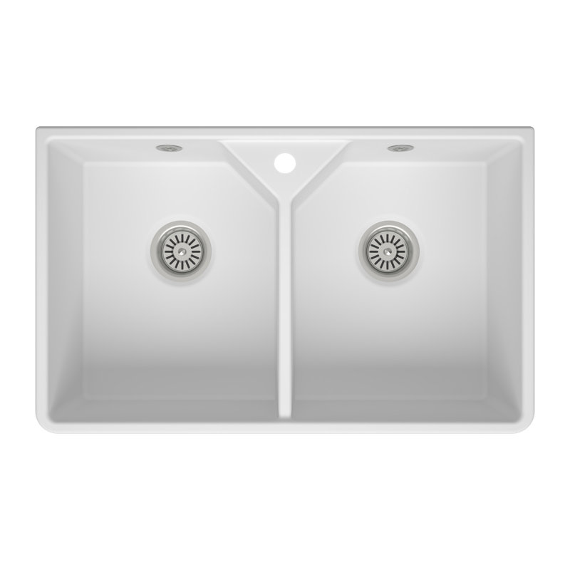 Terralife 490mm W Double Bowl Ceramic Farmhouse / Apron Kitchen Sink