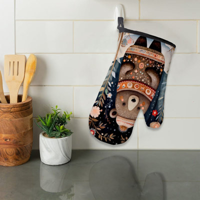 Folk Art Baby Bear Oven Mitt Cotton Twill