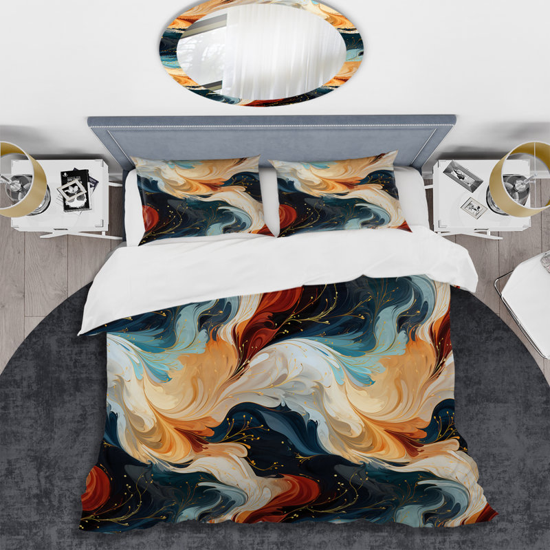 Literie tourbillon de marbre orange et bleu sarcelle, Housse de couette pour très grand lit et 2 très