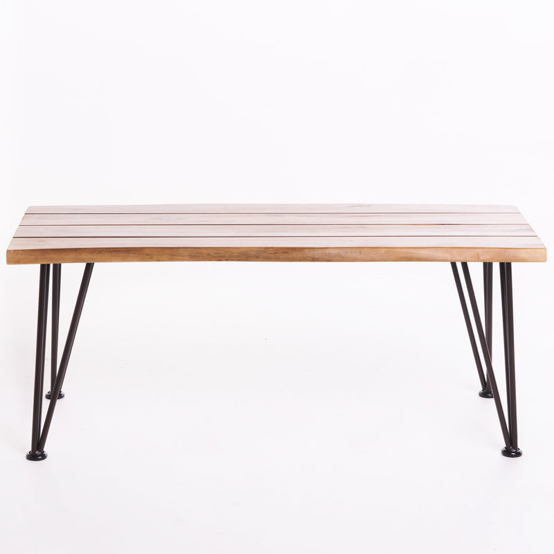 Industrial Style Coffee Table With Wood And Iron Legs, 18"D X 43"W 18"H, Rustic Metal Outdoor Table, Top, 18" 43" 18", Finish