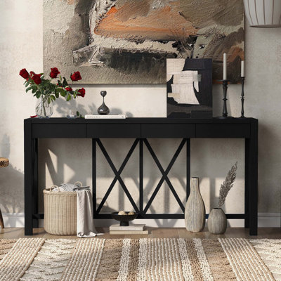 Console en placage d'acacia 60 po avec 4 tiroirs spacieux