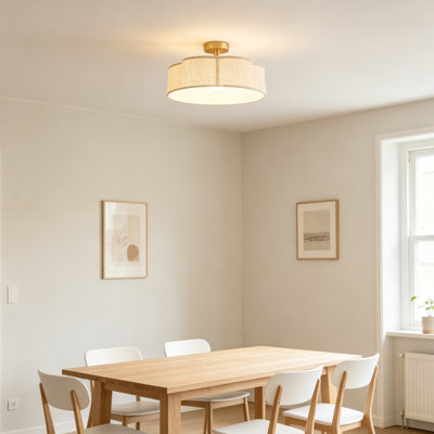 18 Inch 6-Light Semi Flush Mount Ceiling Light, Flower-Shaped Fabric Shade Ceiling Fixture