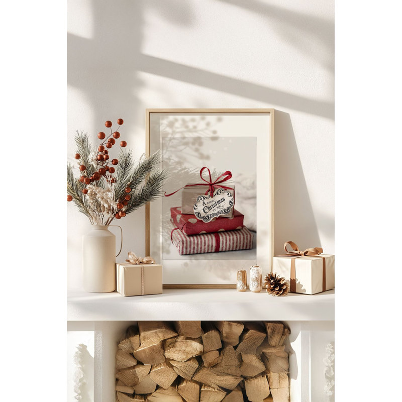 «Festive Christmas», peinture encadrée décorative de 13,0 po x 19,0 po | Cadre 100% bois massif (épaisseur: 0,8 pouce), œuvre d'art 100% MDF | Impression numérique pour des couleurs vives, décoration murale parfaite pour la maison et le bureau
